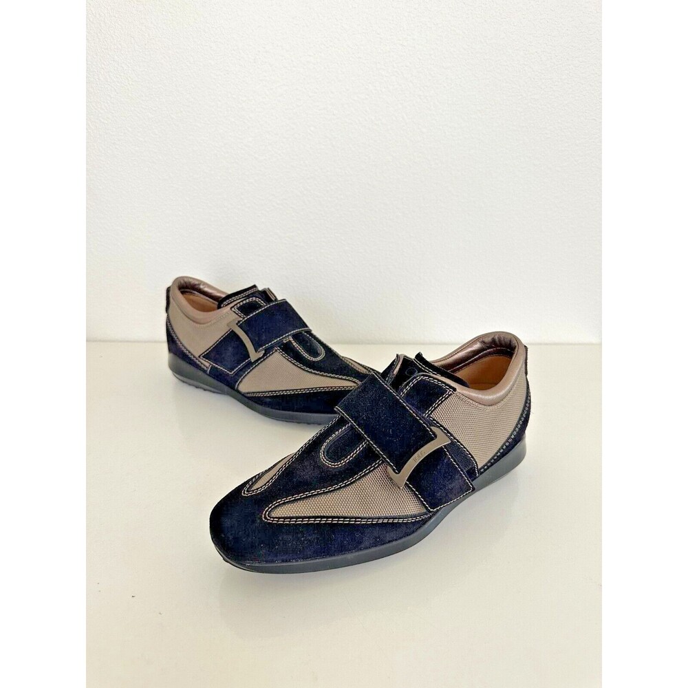 TOD'S Women's Driving Loafer Shoe Strap Suede Leather Tan Black Almond Toe Sz 7